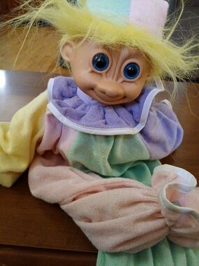Russ Pastel Clown Troll Plush with Yellow Hair and Blue Eyes